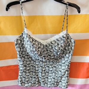 Vintage Ann Taylor Black White Floral Cami Lace Tank Top Coquette Y2K Slip Ditsy